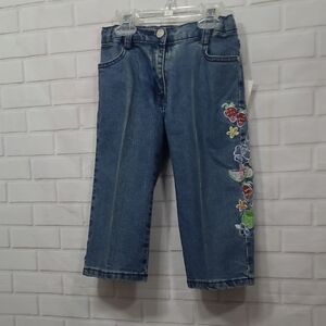 Blue Embroidered Capri Jeans Relaxed Fit